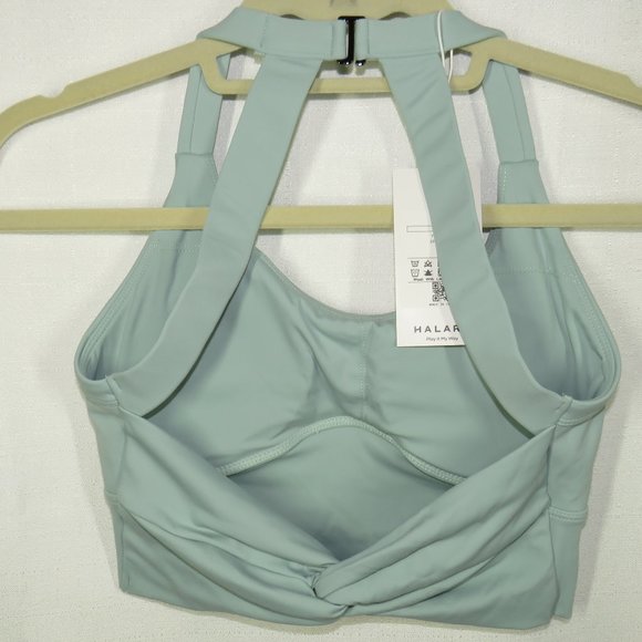 Halara Pale Green Cloudful Backless Cut Out Twisted Cropped Yoga Tank Size XS - Picture 2 of 8